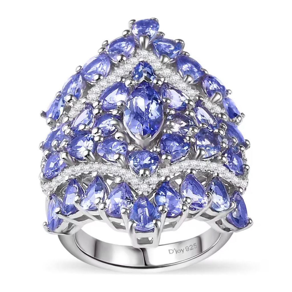 7 Carat Tanzanite And White Zircon Cocktail Ring Set In Sterling Silver.